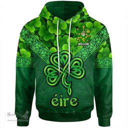 ScotsTee Shop Irish Keefe or O'Keefe Coat of Arms Irish Hoodie Ireland Shamrock Triangle Style