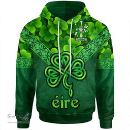 ScotsTee Shop Irish Loughnan or O'Loughnan Coat of Arms Irish Hoodie Ireland Shamrock Triangle Style