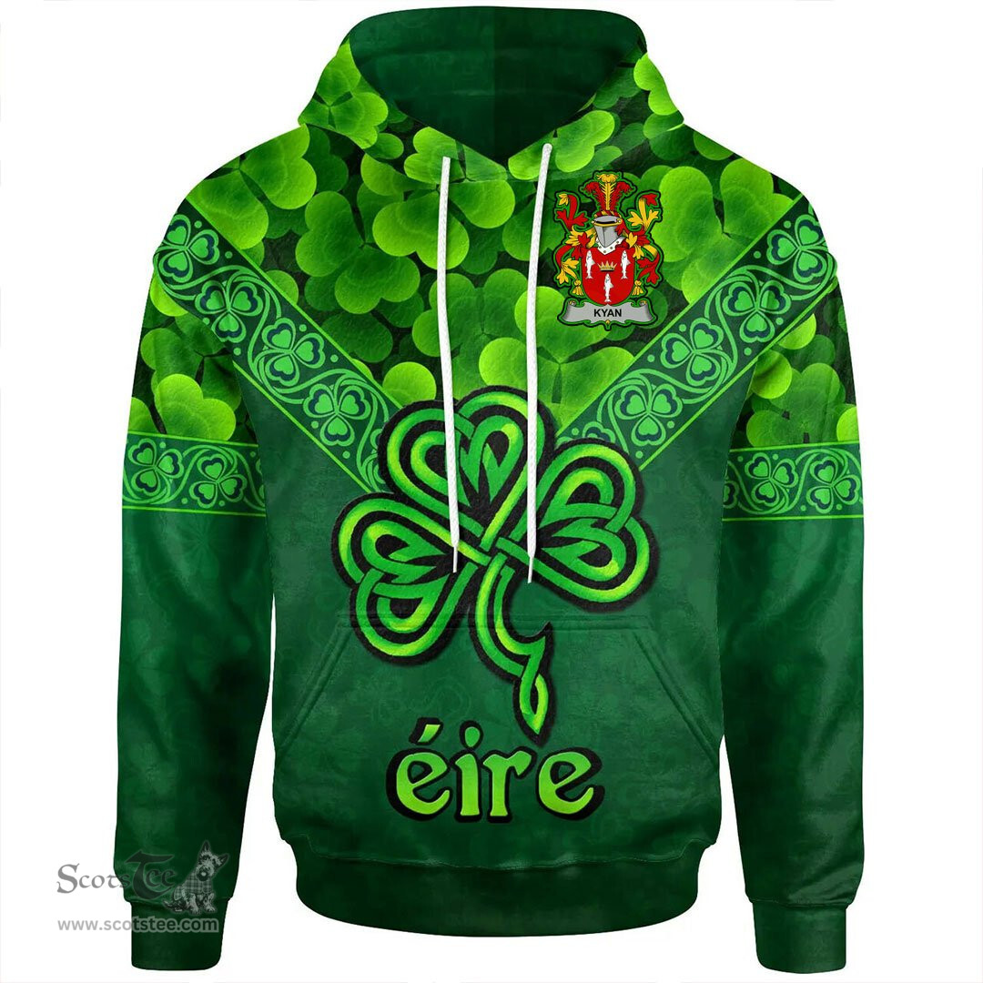 ScotsTee Shop Irish Kyan or O'Kyan Coat of Arms Irish Hoodie Ireland Shamrock Triangle Style