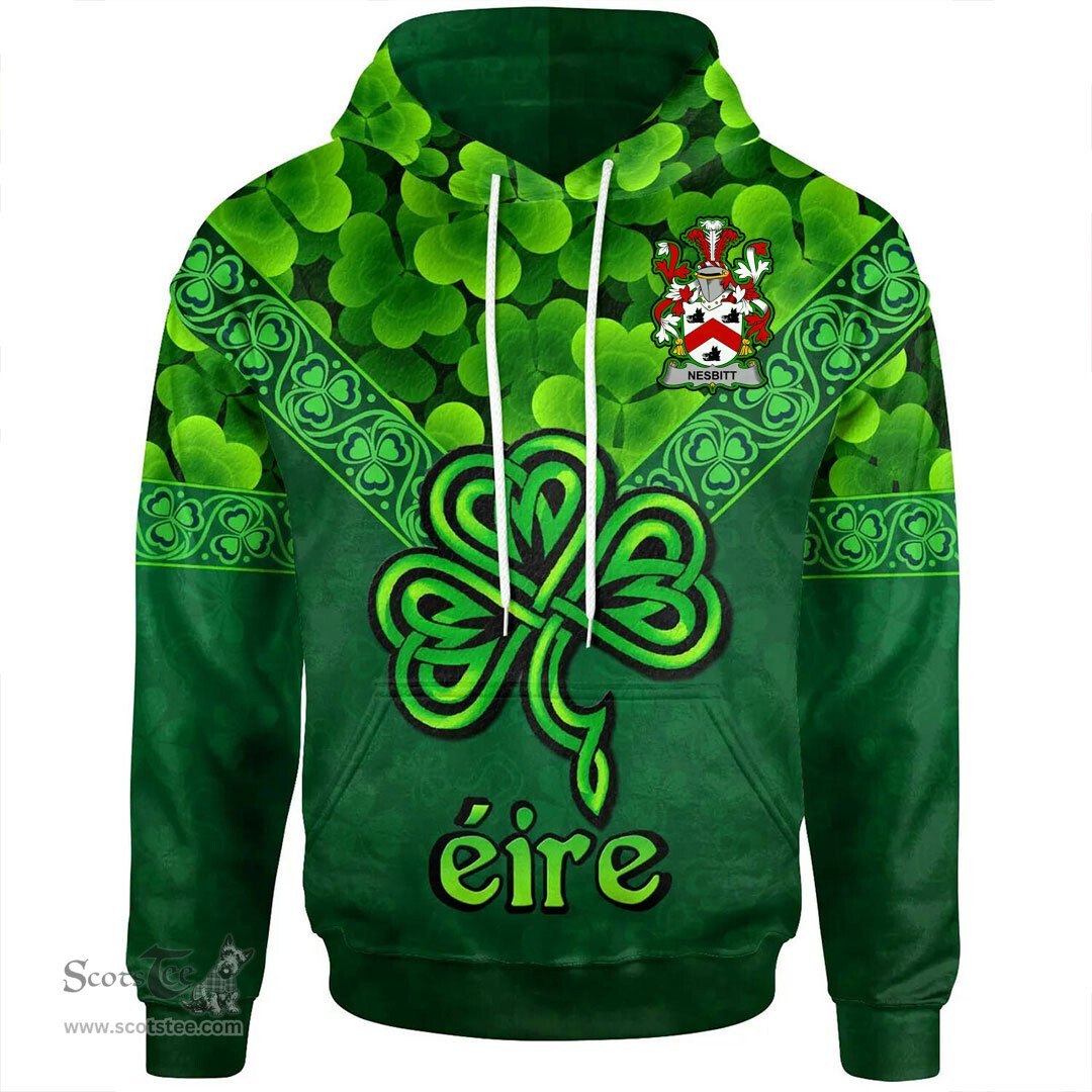 ScotsTee Shop Irish Nesbitt Coat of Arms Irish Hoodie Ireland Shamrock Triangle Style