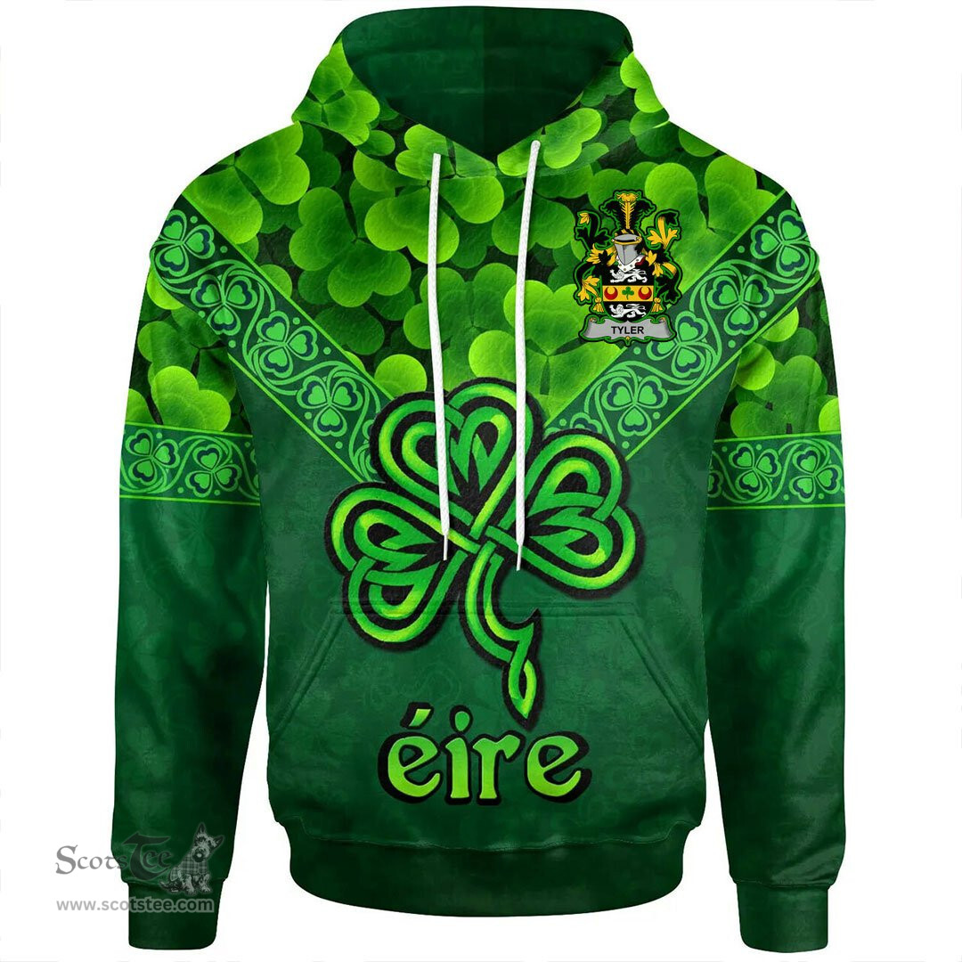 ScotsTee Shop Irish Tyler Coat of Arms Irish Hoodie Ireland Shamrock Triangle Style