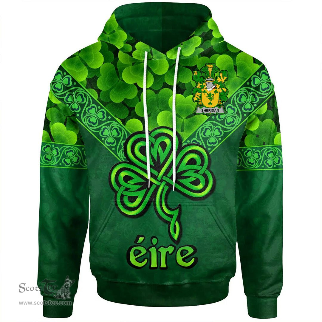 ScotsTee Shop Irish Sheridan Coat of Arms Irish Hoodie Ireland Shamrock Triangle Style