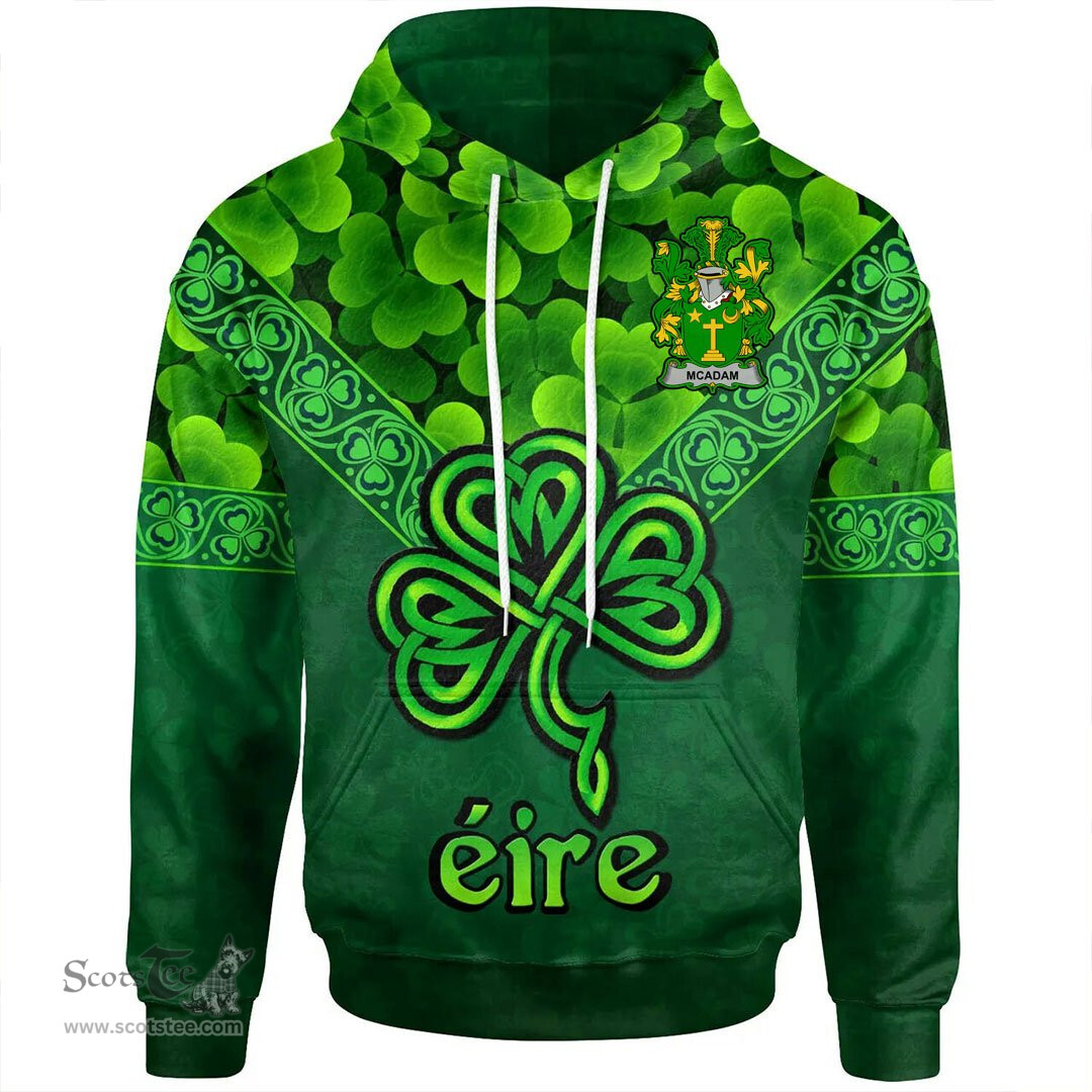 ScotsTee Shop Irish McAdam Coat of Arms Irish Hoodie Ireland Shamrock Triangle Style