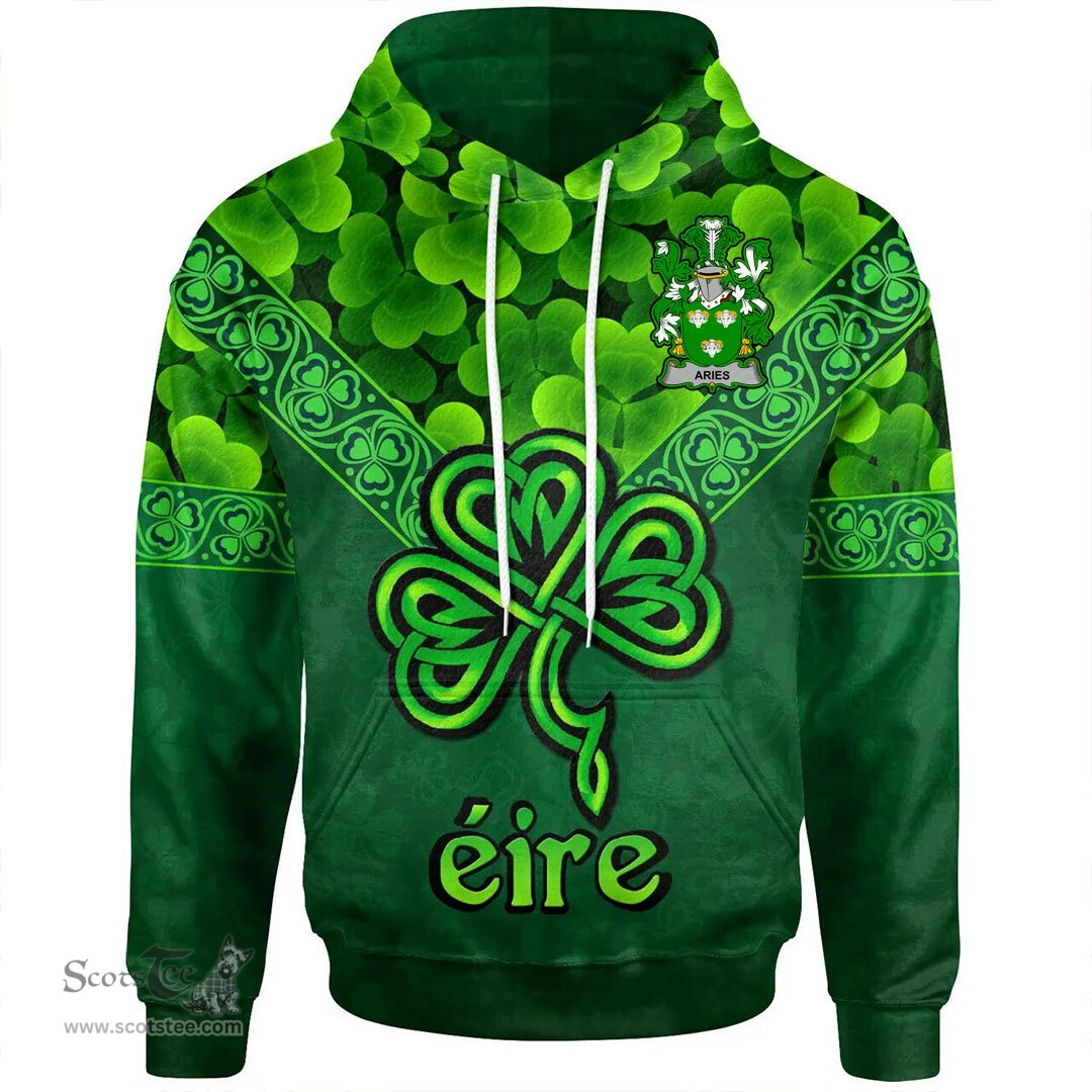 ScotsTee Shop Irish Aries Coat of Arms Irish Hoodie Ireland Shamrock Triangle Style