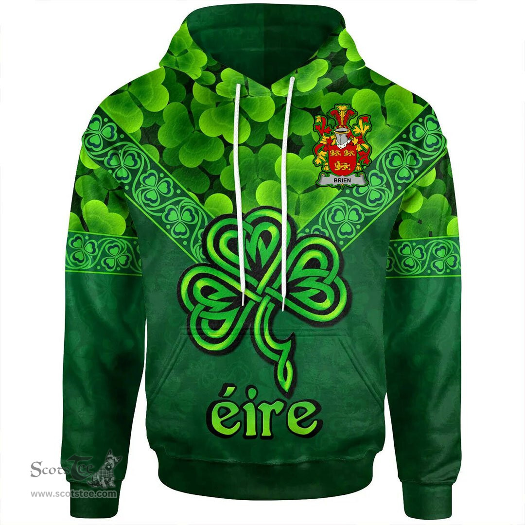 ScotsTee Shop Irish Brien or Bryan Coat of Arms Irish Hoodie Ireland Shamrock Triangle Style