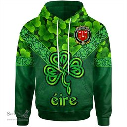 ScotsTee Shop Irish House of O'QUIN (Thomond) Coat of Arms Irish Hoodie Ireland Shamrock Triangle Style