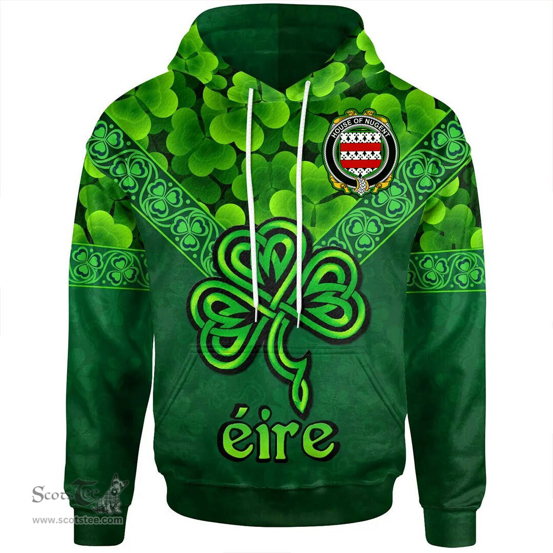 ScotsTee Shop Irish House of NUGENT Coat of Arms Irish Hoodie Ireland Shamrock Triangle Style
