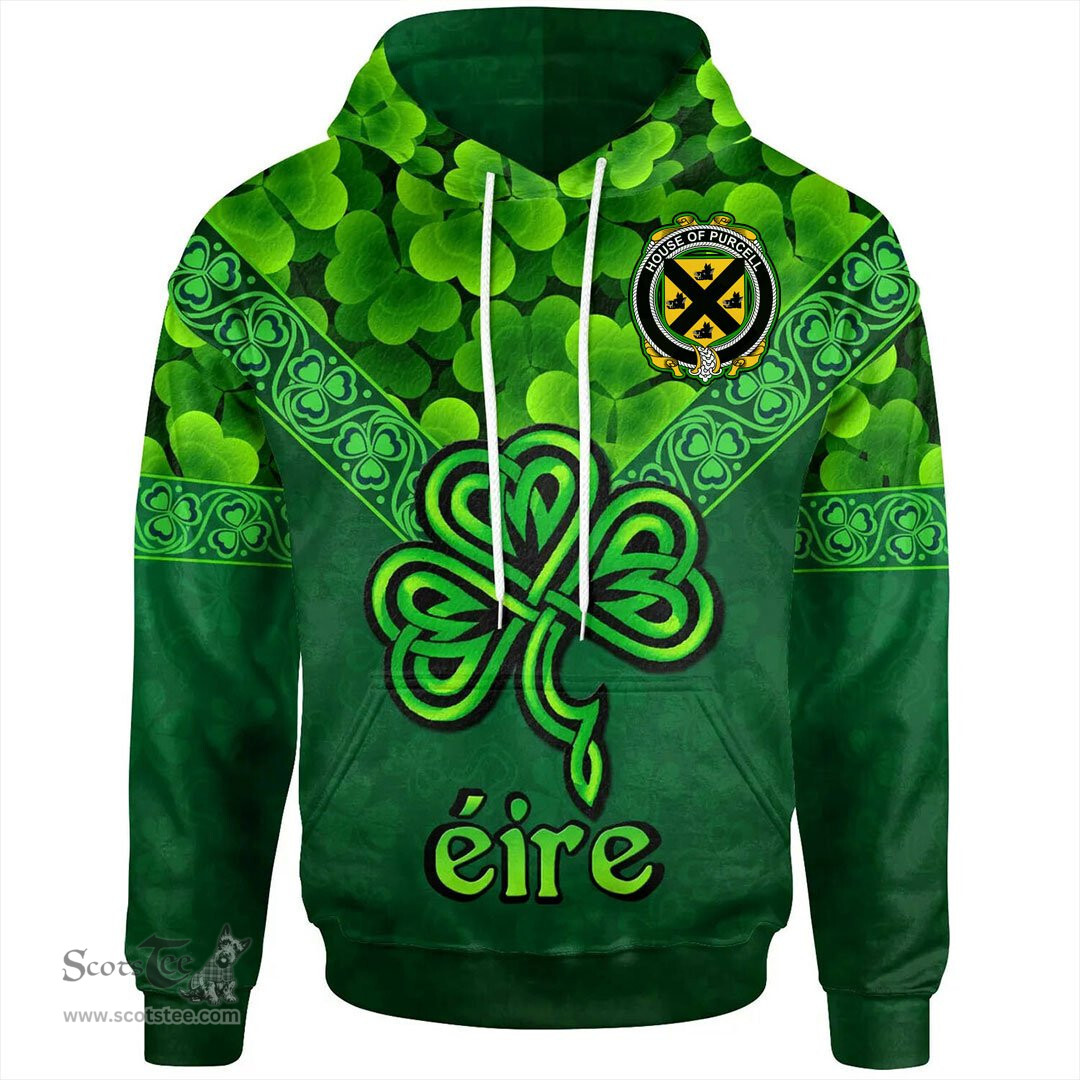ScotsTee Shop Irish House of PURCELL Coat of Arms Irish Hoodie Ireland Shamrock Triangle Style