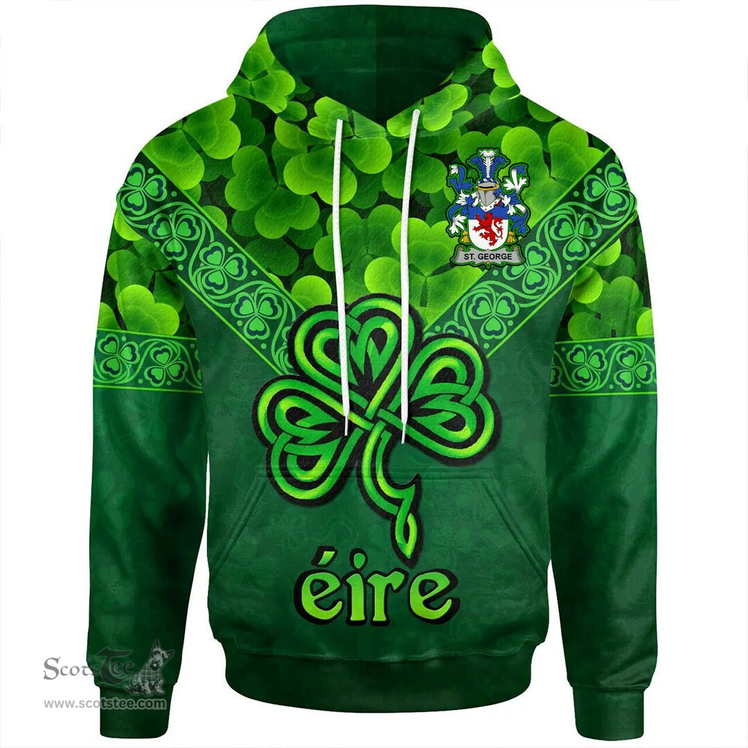 ScotsTee Shop Irish St. George Coat of Arms Irish Hoodie Ireland Shamrock Triangle Style