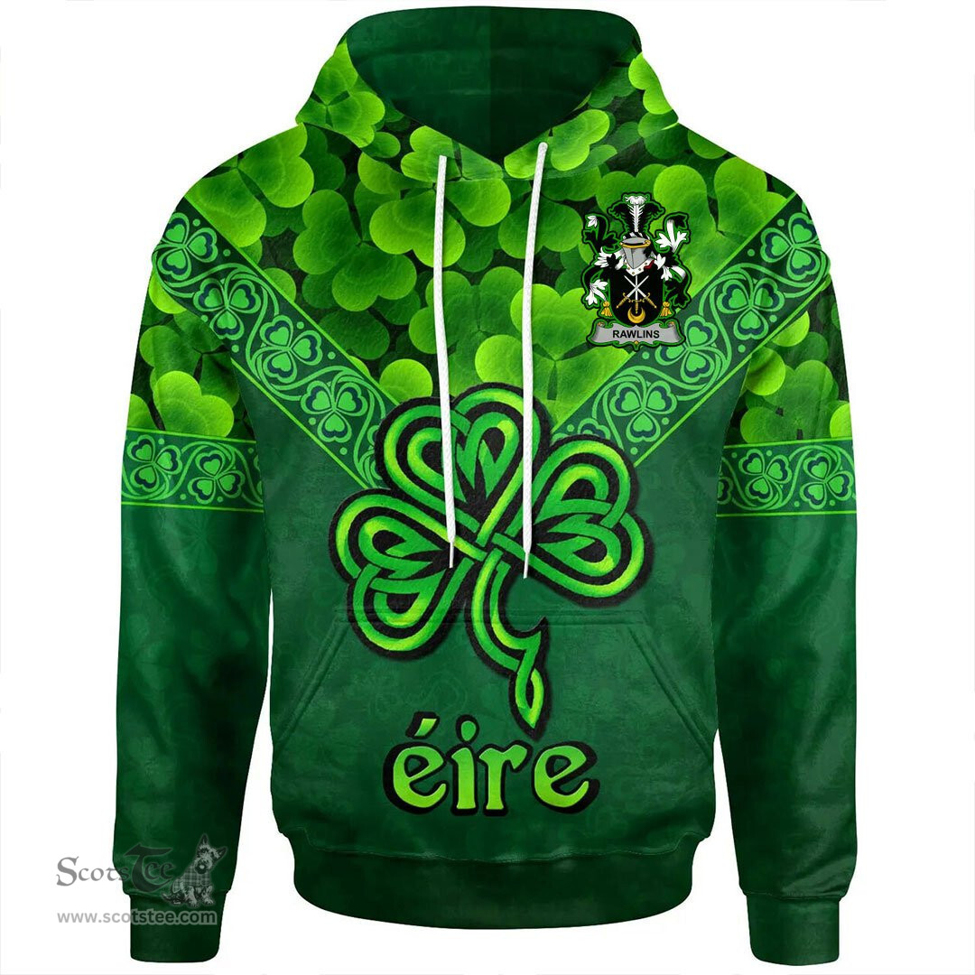 ScotsTee Shop Irish Rawlins Coat of Arms Irish Hoodie Ireland Shamrock Triangle Style