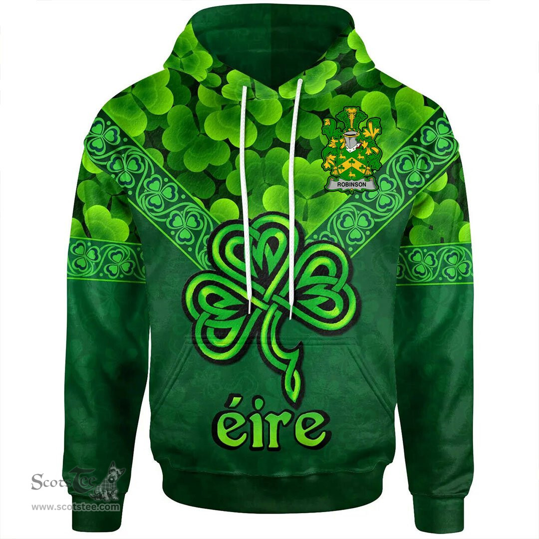 ScotsTee Shop Irish Robinson Coat of Arms Irish Hoodie Ireland Shamrock Triangle Style