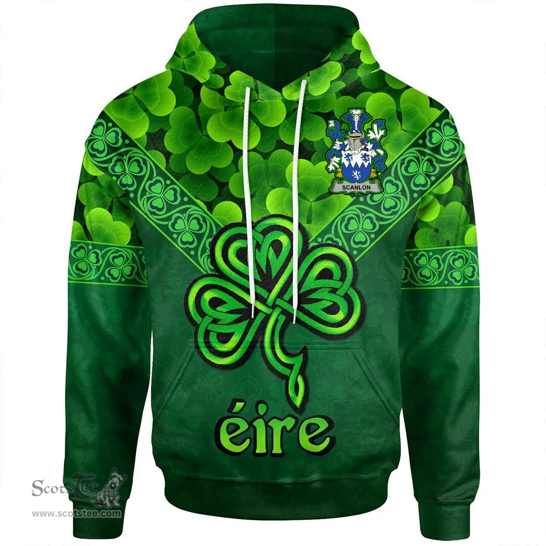ScotsTee Shop Irish Scanlon or O'Scanlan Coat of Arms Irish Hoodie Ireland Shamrock Triangle Style