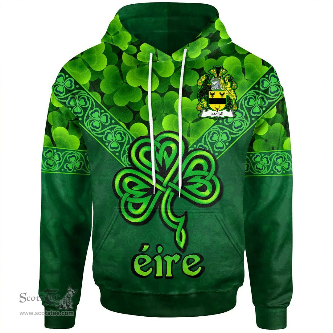 ScotsTee Shop Irish McFall Coat of Arms Irish Hoodie Ireland Shamrock Triangle Style
