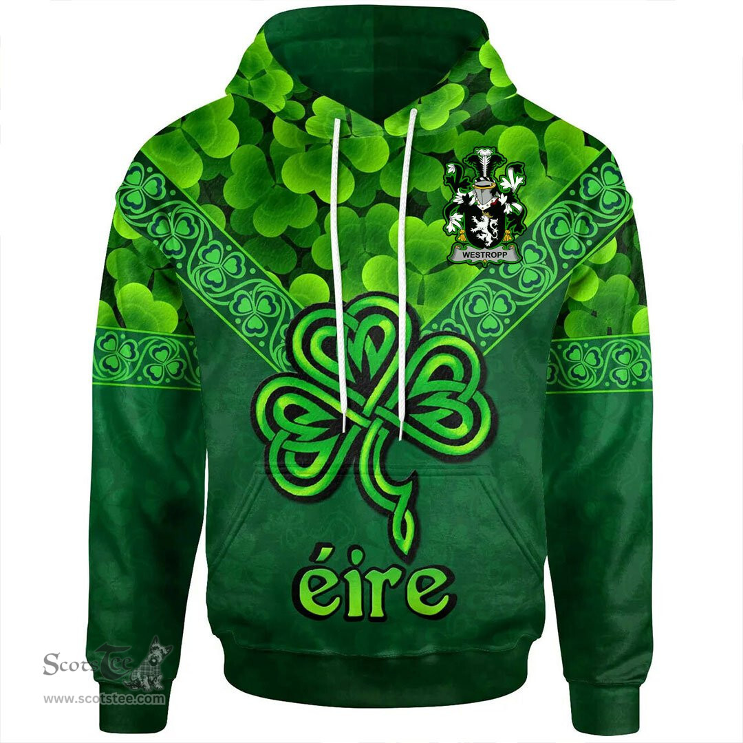 ScotsTee Shop Irish Westropp Coat of Arms Irish Hoodie Ireland Shamrock Triangle Style