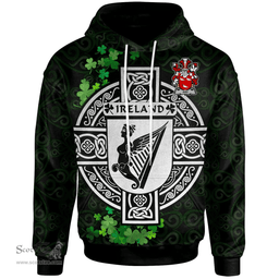 ScotsTee Shop Irish Ash Coat of Arms Irish Hoodie Celtic Ireland Coat Of Arms Badge Pewter Harp Pin