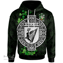 ScotsTee Shop Irish Conroy or O'Conry Coat of Arms Irish Hoodie Celtic Ireland Coat Of Arms Badge Pewter Harp Pin
