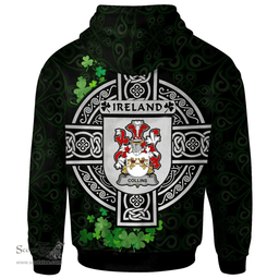 ScotsTee Shop Irish Collins Coat of Arms Irish Hoodie Celtic Ireland Coat Of Arms Badge Pewter Harp Pin