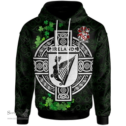 ScotsTee Shop Irish Clarke Coat of Arms Irish Hoodie Celtic Ireland Coat Of Arms Badge Pewter Harp Pin