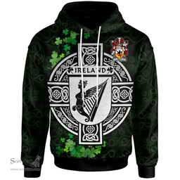 ScotsTee Shop Irish Daly or O'Daly Coat of Arms Irish Hoodie Celtic Ireland Coat Of Arms Badge Pewter Harp Pin