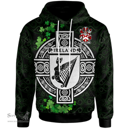 ScotsTee Shop Irish Byrne or O'Byrne Coat of Arms Irish Hoodie Celtic Ireland Coat Of Arms Badge Pewter Harp Pin
