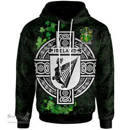 ScotsTee Shop Irish Connor or O'Connor (Kerry) Coat of Arms Irish Hoodie Celtic Ireland Coat Of Arms Badge Pewter Harp Pin