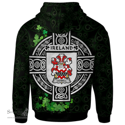 ScotsTee Shop Irish Cadwell or Caddell Coat of Arms Irish Hoodie Celtic Ireland Coat Of Arms Badge Pewter Harp Pin