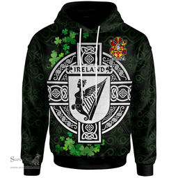 ScotsTee Shop Irish Burrowes Coat of Arms Irish Hoodie Celtic Ireland Coat Of Arms Badge Pewter Harp Pin