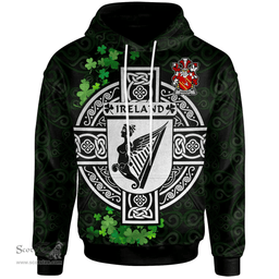 ScotsTee Shop Irish Dooley or O'Dooley Coat of Arms Irish Hoodie Celtic Ireland Coat Of Arms Badge Pewter Harp Pin
