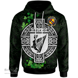 ScotsTee Shop Irish House of O'HANNON Coat of Arms Irish Hoodie Celtic Ireland Coat Of Arms Badge Pewter Harp Pin