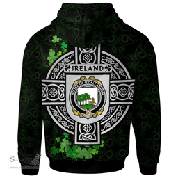 ScotsTee Shop Irish House of O'CALLAGHAN Coat of Arms Irish Hoodie Celtic Ireland Coat Of Arms Badge Pewter Harp Pin
