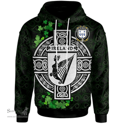 ScotsTee Shop Irish House of MACAULIFFE Coat of Arms Irish Hoodie Celtic Ireland Coat Of Arms Badge Pewter Harp Pin