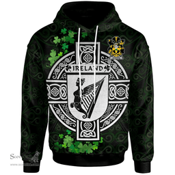 ScotsTee Shop Irish Hickson Coat of Arms Irish Hoodie Celtic Ireland Coat Of Arms Badge Pewter Harp Pin