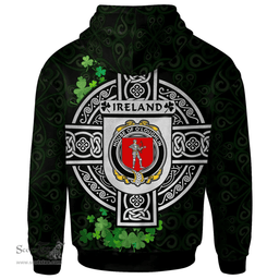 ScotsTee Shop Irish House of O'LOUGHLIN Coat of Arms Irish Hoodie Celtic Ireland Coat Of Arms Badge Pewter Harp Pin