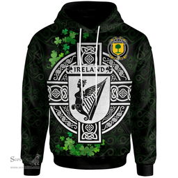 ScotsTee Shop Irish House of O'BOYLE Coat of Arms Irish Hoodie Celtic Ireland Coat Of Arms Badge Pewter Harp Pin