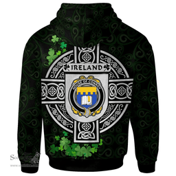 ScotsTee Shop Irish House of CONROY (O'MULCONRY) Coat of Arms Irish Hoodie Celtic Ireland Coat Of Arms Badge Pewter Harp Pin