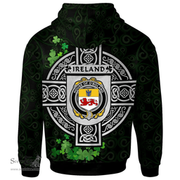 ScotsTee Shop Irish House of O'BOLAND Coat of Arms Irish Hoodie Celtic Ireland Coat Of Arms Badge Pewter Harp Pin