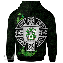 ScotsTee Shop Irish Flanagan or O'Flanagan Coat of Arms Irish Hoodie Celtic Ireland Coat Of Arms Badge Pewter Harp Pin