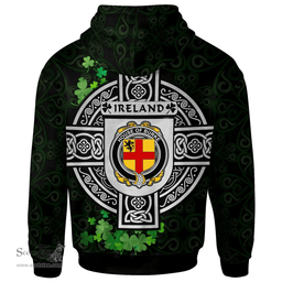 ScotsTee Shop Irish House of BURKE Coat of Arms Irish Hoodie Celtic Ireland Coat Of Arms Badge Pewter Harp Pin