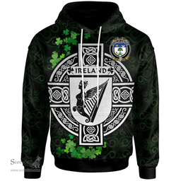 ScotsTee Shop Irish House of O'BEIRNE Coat of Arms Irish Hoodie Celtic Ireland Coat Of Arms Badge Pewter Harp Pin