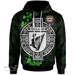 ScotsTee Shop Irish House of O'DONNELLY Coat of Arms Irish Hoodie Celtic Ireland Coat Of Arms Badge Pewter Harp Pin