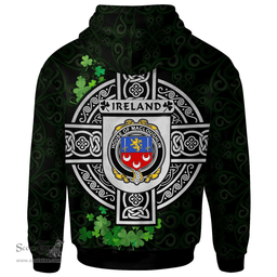 ScotsTee Shop Irish House of MACLOUGHLIN (Tirconnell) Coat of Arms Irish Hoodie Celtic Ireland Coat Of Arms Badge Pewter Harp Pin