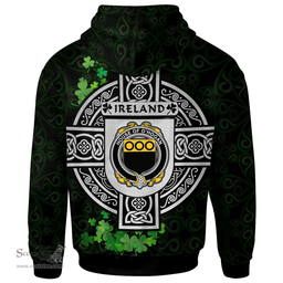 ScotsTee Shop Irish House of O'HOGAN Coat of Arms Irish Hoodie Celtic Ireland Coat Of Arms Badge Pewter Harp Pin