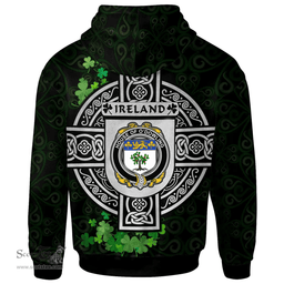 ScotsTee Shop Irish House of O'DOWLING Coat of Arms Irish Hoodie Celtic Ireland Coat Of Arms Badge Pewter Harp Pin
