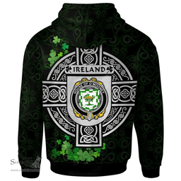 ScotsTee Shop Irish House of O'MOONEY Coat of Arms Irish Hoodie Celtic Ireland Coat Of Arms Badge Pewter Harp Pin