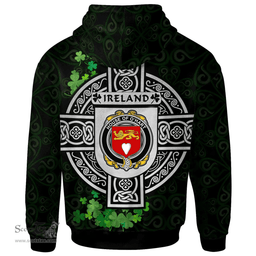 ScotsTee Shop Irish House of O'HART Coat of Arms Irish Hoodie Celtic Ireland Coat Of Arms Badge Pewter Harp Pin