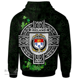 ScotsTee Shop Irish House of O'GARA Coat of Arms Irish Hoodie Celtic Ireland Coat Of Arms Badge Pewter Harp Pin