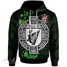 ScotsTee Shop Irish Flaherty or O'Flaherty Coat of Arms Irish Hoodie Celtic Ireland Coat Of Arms Badge Pewter Harp Pin