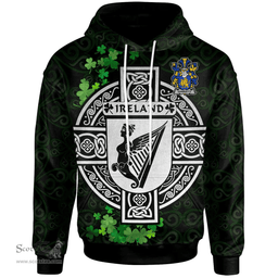 ScotsTee Shop Irish Hanratty or O'Hanraghty Coat of Arms Irish Hoodie Celtic Ireland Coat Of Arms Badge Pewter Harp Pin