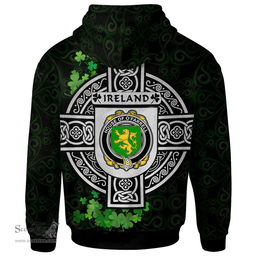 ScotsTee Shop Irish House of O'FARRELL Coat of Arms Irish Hoodie Celtic Ireland Coat Of Arms Badge Pewter Harp Pin