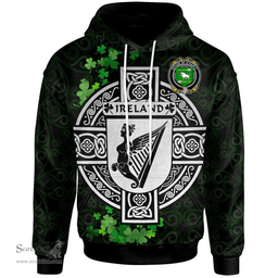 ScotsTee Shop Irish House of O'HANLY Coat of Arms Irish Hoodie Celtic Ireland Coat Of Arms Badge Pewter Harp Pin